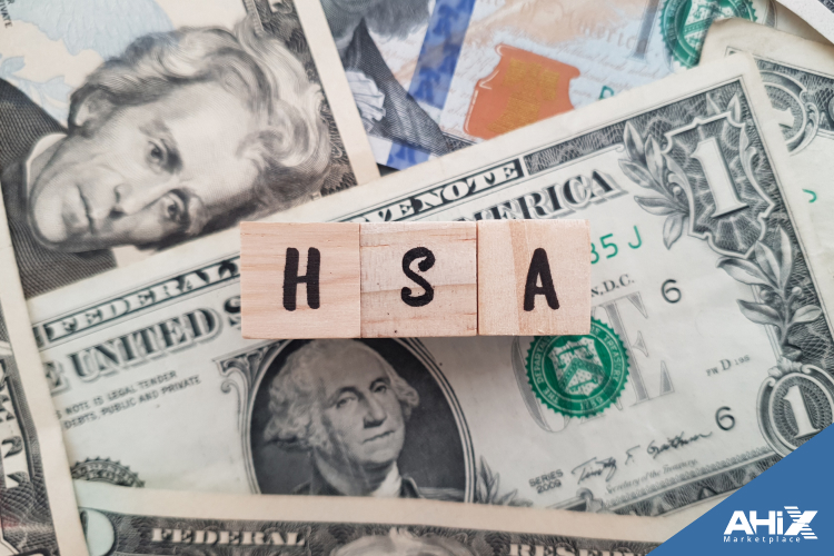 Health Savings Account (HSA) blocks on dollar bills